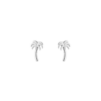 Zilverkleurige palmboom oorstekers – minimalistische zomerse oorbellen van roestvrij staal met tropisch design.