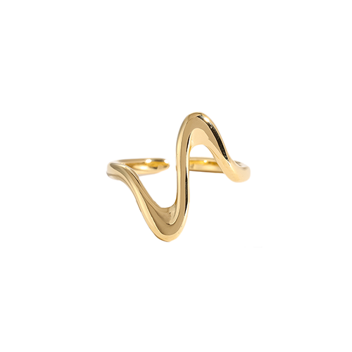 Goudkleurige Pulse Ring met golvend design – moderne damesring van roestvrij staal
