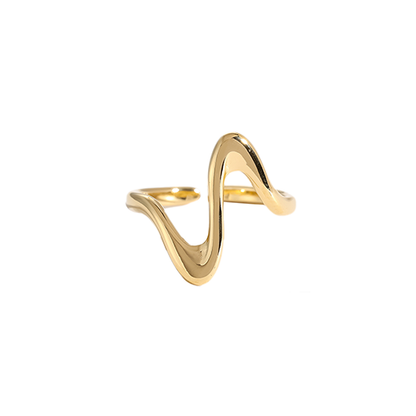 Goudkleurige Pulse Ring met golvend design – moderne damesring van roestvrij staal