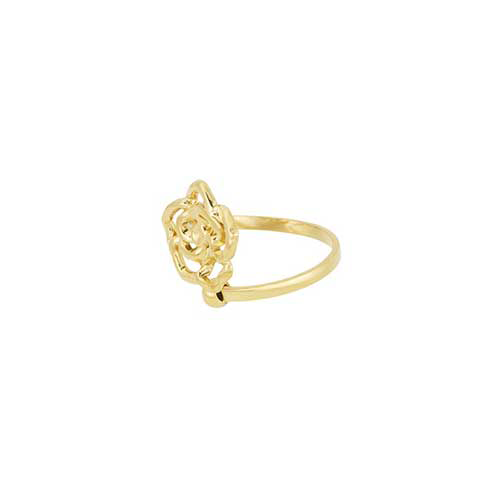 Goudkleurige RVS ring met open roos en bolletje – romantische ring.