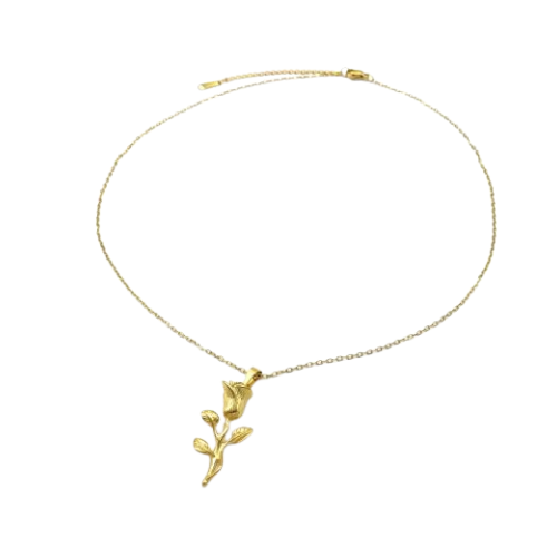 Gouden rozenketting van roestvrij staal met gedetailleerde bloemhanger – Golden Rose Ketting voor een romantische en elegante look