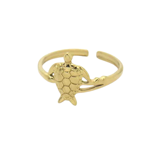 Goudkleurige RVS ring met schildpad - minimalistische zee-inspiratie.