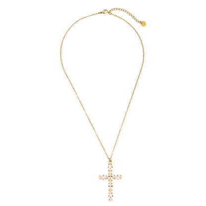 Goudkleurige ketting met zirkonia kruis hanger – Sparkle Cross Ketting met verstelbare sluiting en glanzende steentjes - van roestvrijstaal
