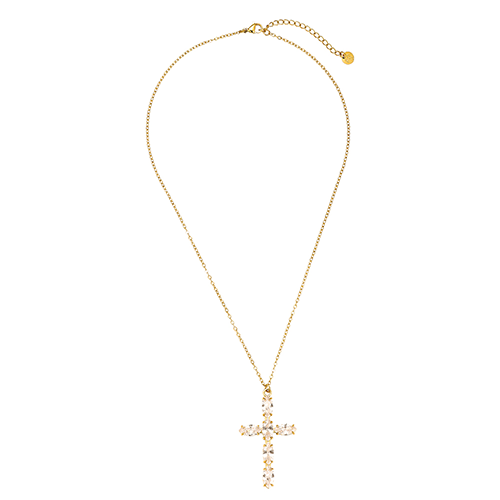 Goudkleurige ketting met zirkonia kruis hanger – Sparkle Cross Ketting met verstelbare sluiting en glanzende steentjes - van roestvrijstaal
