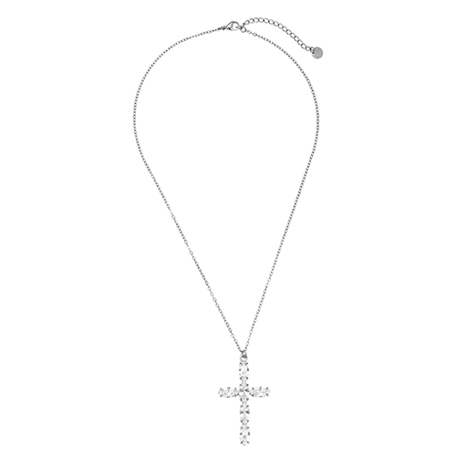 Zilverkleurige ketting met zirkonia kruis hanger – Sparkle Cross Ketting met verstelbare sluiting en glanzende steentjes - van roestvrijstaal
