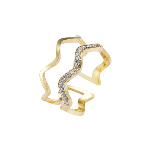 Dubbele wavy ring ingelegd met zirkonia steentjes - luxe damesring