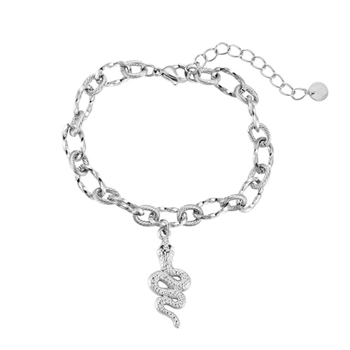Zilverkleurige schakelarmband met slanghanger van roestvrij staal – Snake armband dames sieraden edgy stijl