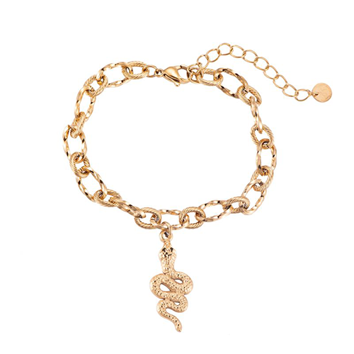 Goudkleurige schakelarmband met slanghanger van roestvrij staal – Snake armband dames sieraden edgy stijl