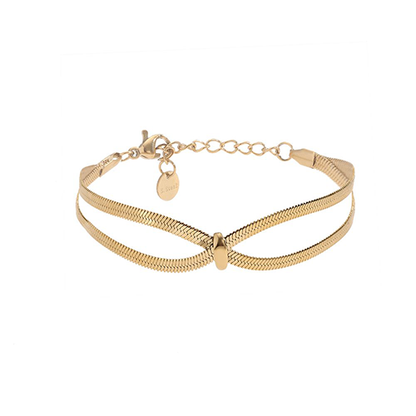 Goudkleurige damesarmband met dubbele snake chain en gekruist design van roestvrijstaal – snake chain armband met centrale ring