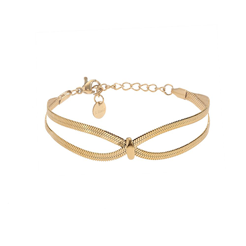 Goudkleurige damesarmband met dubbele snake chain en gekruist design van roestvrijstaal – snake chain armband met centrale ring