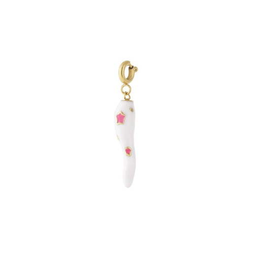 Witte Spicy Charm met roze accenten voor bedelketting of ketting met ringslot