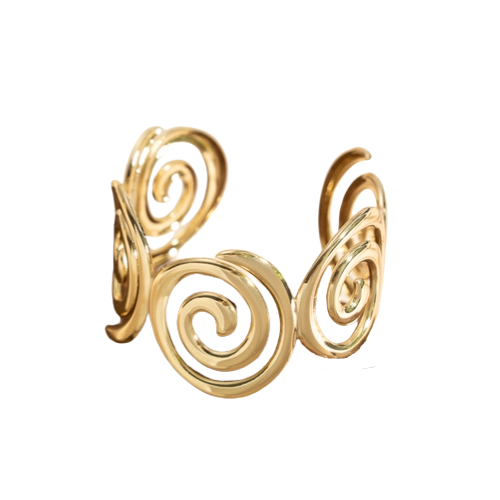 Goudkleurige open bangle in spiraalvorm -van stainless steel - speelse damesarmband