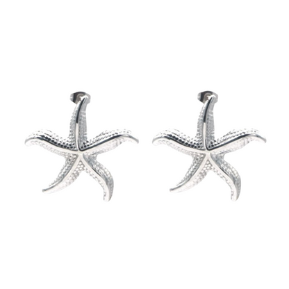 Zilverkleurige roestvrijstalen oorbellen in de vorm van een zeester – Star of the Sea statement oorstekers, ideaal voor strandlooks en zomerse outfits