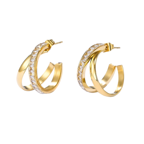 Luxe kleine goudkleurige hoops met strass steentjes - stijlvolle dames oorbellen