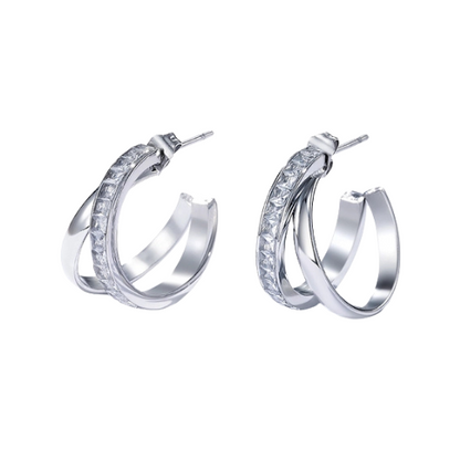 Luxe kleine zilverkleurige hoops met strass steentjes - stijlvolle dames oorbellen