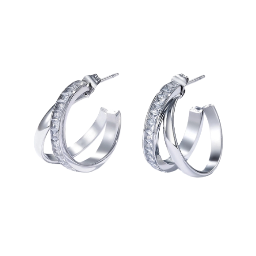 Luxe kleine zilverkleurige hoops met strass steentjes - stijlvolle dames oorbellen