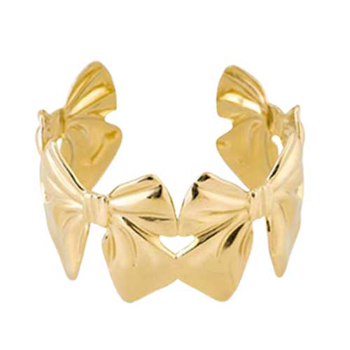 Grote goudkleurige RVS bangle armband met meerdere strikken, minimalistisch en stijlvol design.