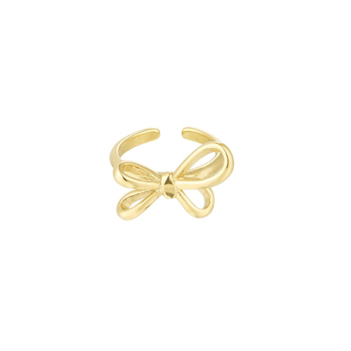 Goudkleurige verstelbare ring met strikdesign – minimalistische en vrouwelijke accessoire van roestvrij staal.