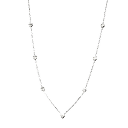 Zilverkleurige subtiele hartjes ketting van stainless steel - romantische ketting voor dames, tieners of kinderen