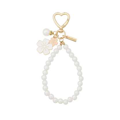 Tassenhanger met parels en roze en witte bloem