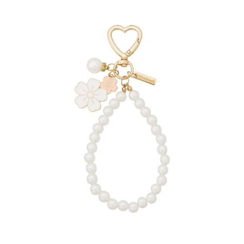 Tassenhanger met parels en roze en witte bloem