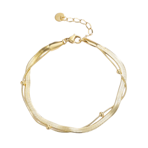 Goudkleurige dubbele damesarmband van stainless steel