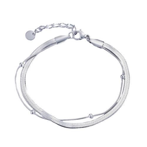 Zilverkleurige dubbele damesarmband van stainless steel
