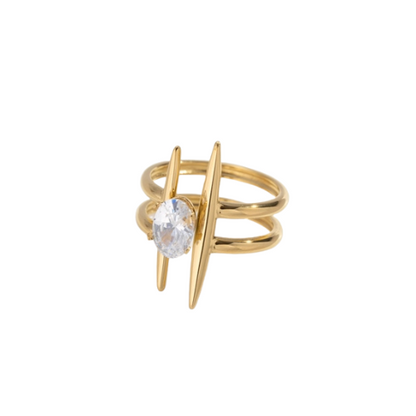 Goudkleurige stainless steel ring met glimmende steen - stijlvolle verstelbare damesring