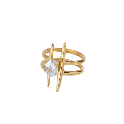 Goudkleurige stainless steel ring met glimmende steen - stijlvolle verstelbare damesring