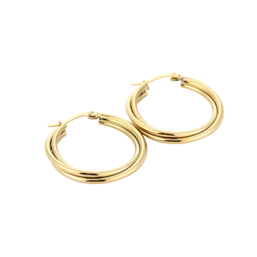 Goudkleurige hoops met driedubbele band - speels en luxe design van 3 centimeter - gemaakt van roestvrij staal
