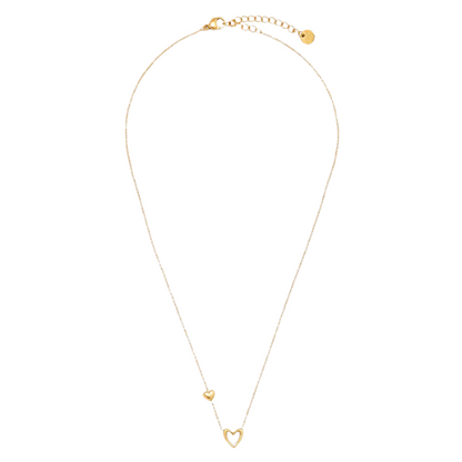 Twinheart Ketting met twee goudkleurige hartjes, een met natuursteen, voor een romantische en verfijnde look