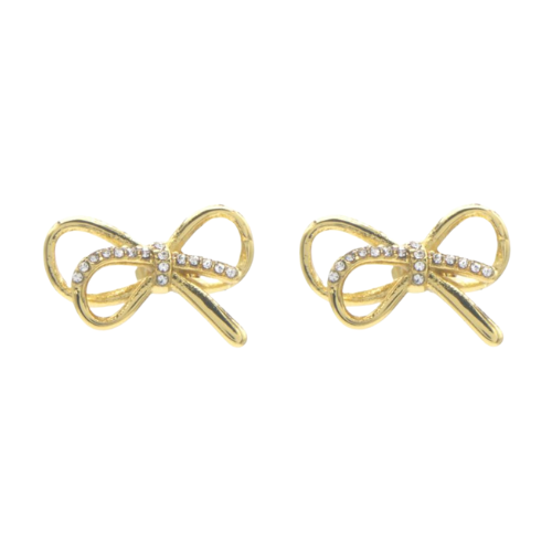 Goudkleurige strikvormige oorbellen met zirkonia steentjes – roestvrijstalen twinkle bow oorstekers voor een vrouwelijke en elegante look