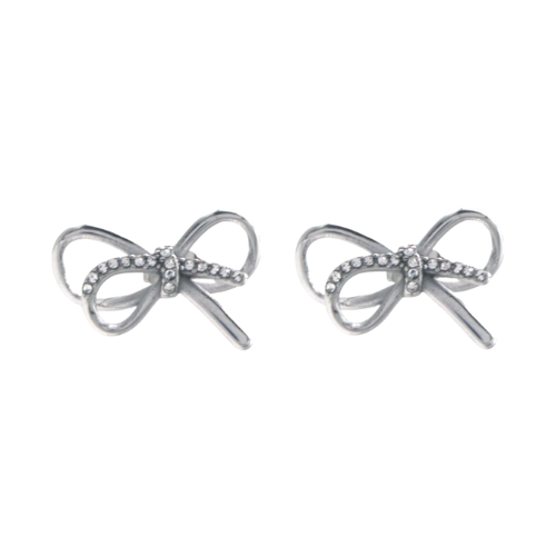 Zilverkleurige strikvormige oorbellen met zirkonia steentjes – roestvrijstalen twinkle bow oorstekers voor een elegante en tijdloze uitstraling