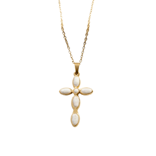 Witte kruis ketting van stainless steel - speelse kruisjesketting voor dames