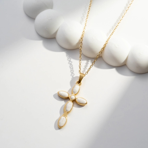 Stainless steel witte kruis ketting - gekleurde kruisketting voor dames