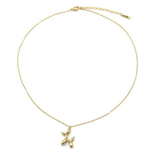 Goudkleurige RVS ketting met ballon hond hanger – subtiel en dagelijks draagbaar sieraad.